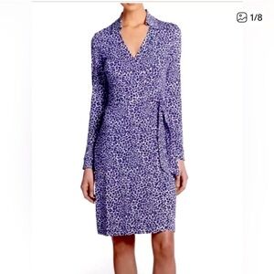 Diane Von Furstenberg Blue and White Leopard Wrap Dress